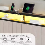 AMERLIFE Letto Matrimoniale a LED con Pouf Pieghevole, Stazione di Ricarica, Testiera Imbottita in Velluto