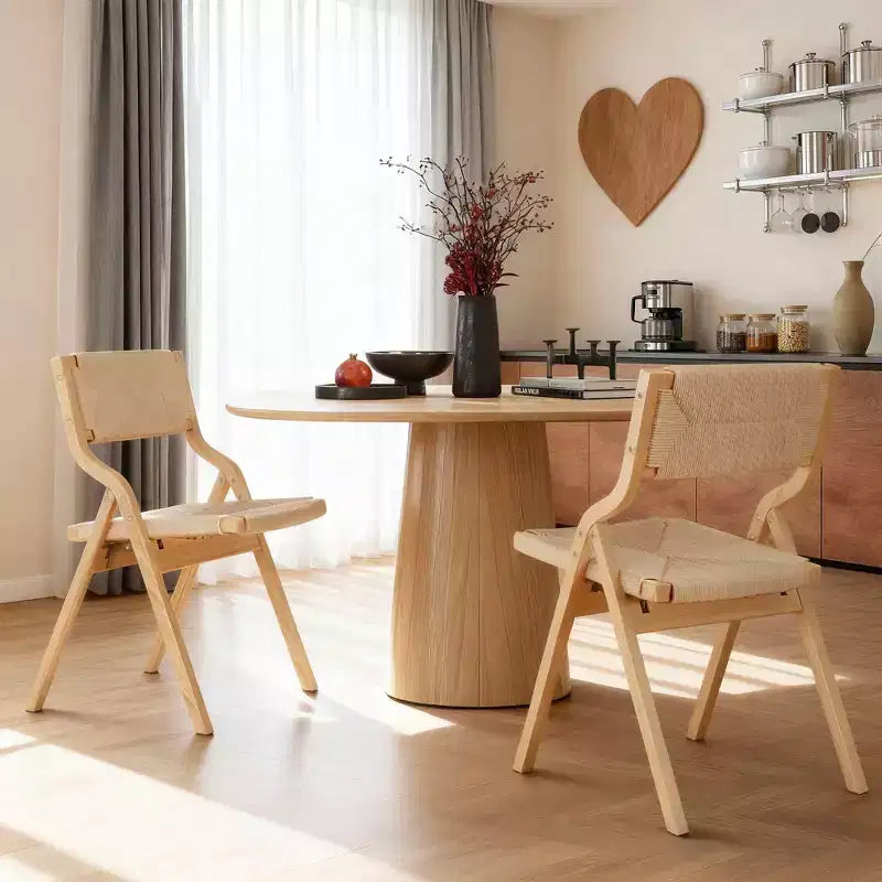 MAYEERTY Set di 2 sedie da pranzo in legno pieghevoli e impilabili per sala da pranzo, seduta e schienale intrecciati, naturali