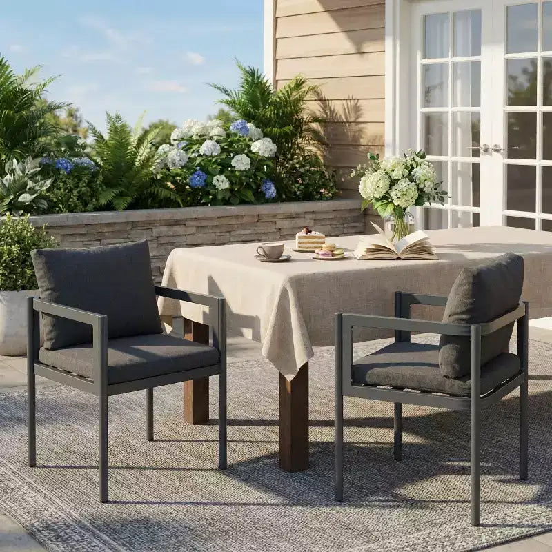 MAYEERTY Set di 2 Sedie da Esterno in Alluminio per Patio, Tutte le Stagioni, con Braccioli, Capacità 136 kg