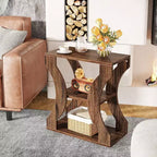 Tavolino finale Lantine 24 Farmhouse, tavolino stretto a 3 ripiani con mensole portaoggetti, comodino in legno stile industriale per soggiorno, camera da letto