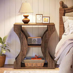 Tavolino finale Lantine 24 Farmhouse, tavolino stretto a 3 ripiani con mensole portaoggetti, comodino in legno stile industriale per soggiorno, camera da letto