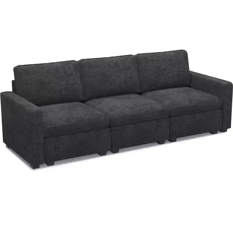 Belffin Divano Sezionale Modulare 3 Posti in Ciniglia Cloud - con Pouf Contenitore e Seduta Extra Profonda