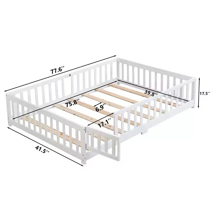 Okak Struttura Letto in Legno Massello Singolo, Struttura Letto a Pavimento con Sponde di Sicurezza e Supporto a Doghe, Letto per Bambini per Camera da Letto