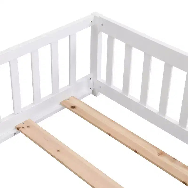 Okak Struttura Letto in Legno Massello Singolo, Struttura Letto a Pavimento con Sponde di Sicurezza e Supporto a Doghe, Letto per Bambini per Camera da Letto