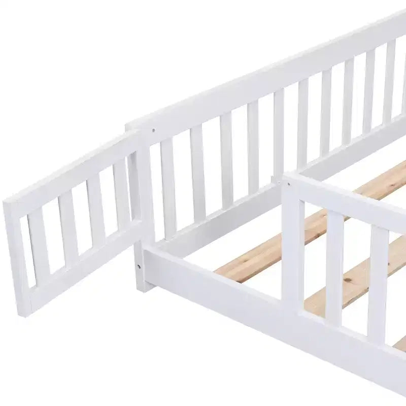 Okak Struttura Letto in Legno Massello Singolo, Struttura Letto a Pavimento con Sponde di Sicurezza e Supporto a Doghe, Letto per Bambini per Camera da Letto