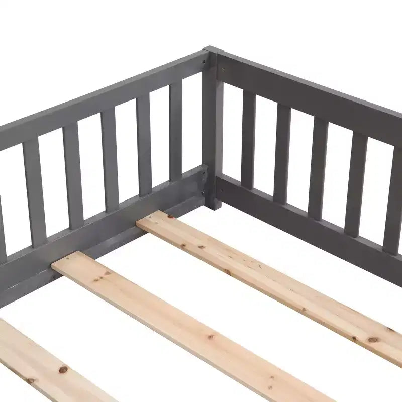 Okak Struttura Letto in Legno Massello Singolo, Struttura Letto a Pavimento con Sponde di Sicurezza e Supporto a Doghe, Letto per Bambini per Camera da Letto