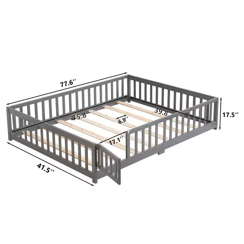Okak Struttura Letto in Legno Massello Singolo, Struttura Letto a Pavimento con Sponde di Sicurezza e Supporto a Doghe, Letto per Bambini per Camera da Letto