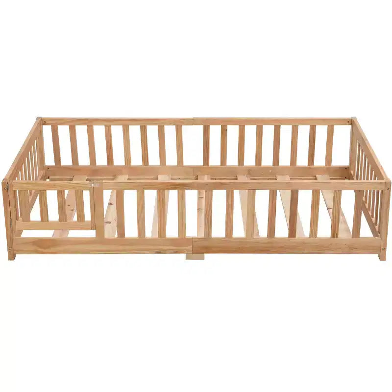 Okak Struttura Letto in Legno Massello Singolo, Struttura Letto a Pavimento con Sponde di Sicurezza e Supporto a Doghe, Letto per Bambini per Camera da Letto