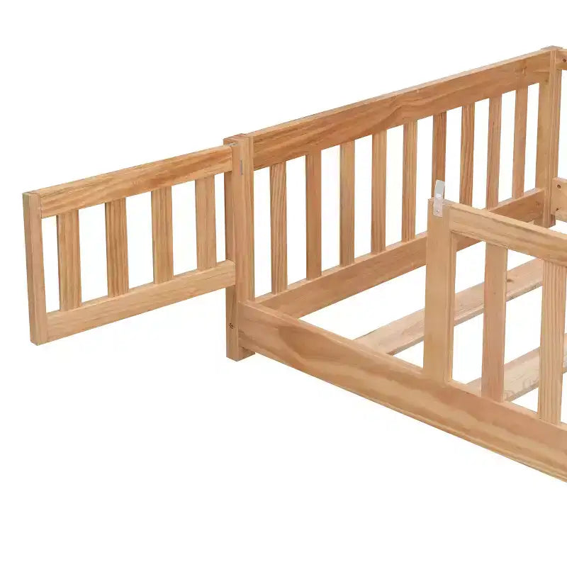 Okak Struttura Letto in Legno Massello Singolo, Struttura Letto a Pavimento con Sponde di Sicurezza e Supporto a Doghe, Letto per Bambini per Camera da Letto