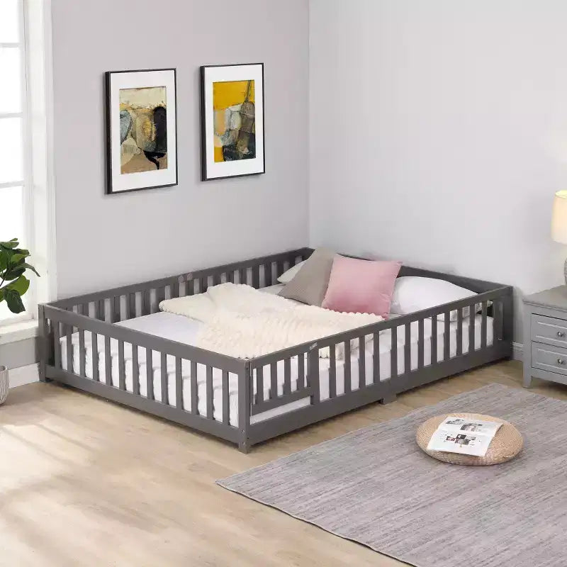 Okak Struttura Letto in Legno Massello Singolo, Struttura Letto a Pavimento con Sponde di Sicurezza e Supporto a Doghe, Letto per Bambini per Camera da Letto