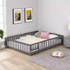 Okak Struttura Letto in Legno Massello Singolo, Struttura Letto a Pavimento con Sponde di Sicurezza e Supporto a Doghe, Letto per Bambini per Camera da Letto