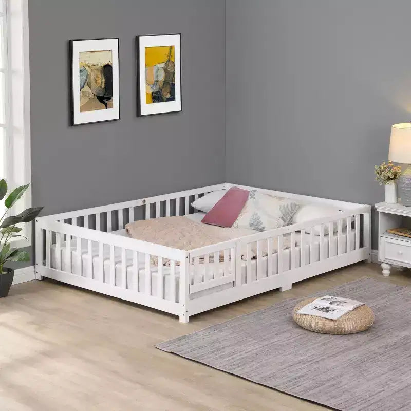 Okak Struttura Letto in Legno Massello Singolo, Struttura Letto a Pavimento con Sponde di Sicurezza e Supporto a Doghe, Letto per Bambini per Camera da Letto