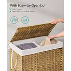 Cesto portabiancheria pieghevole da 160 litri (42,3 galloni) con coperchio, in rattan sintetico, con fodera rimovibile e maniglie, colore naturale