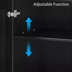 Mobile credenza in legno da 62x31x16 cm con finitura venata nera, organizer contenitore con ripiani regolabili e ante in rattan per cucina, camera da letto, soggiorno/sala da pranzo