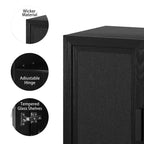 Mobile credenza in legno da 62x31x16 cm con finitura venata nera, organizer contenitore con ripiani regolabili e ante in rattan per cucina, camera da letto, soggiorno/sala da pranzo