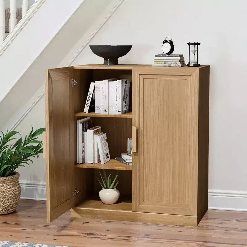 Mobiletto Accentato in Legno 36x31x16 in Colore Naturale, Organizzatore di Stoccaggio con Ripiani Regolabili per Cucina Camera da Letto Ingresso Soggiorno Sala da Pranzo