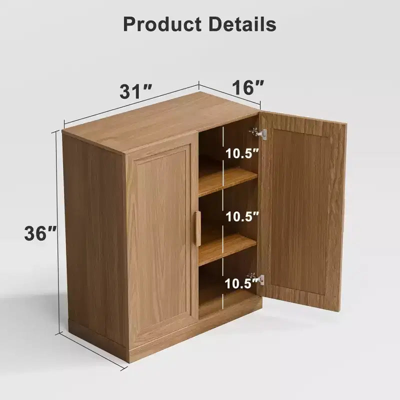 Mobiletto Accentato in Legno 36x31x16 in Colore Naturale, Organizzatore di Stoccaggio con Ripiani Regolabili per Cucina Camera da Letto Ingresso Soggiorno Sala da Pranzo