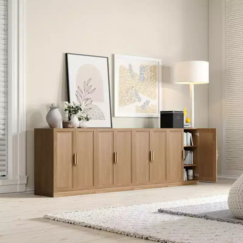 Mobiletto Accentato in Legno 36x31x16 in Colore Naturale, Organizzatore di Stoccaggio con Ripiani Regolabili per Cucina Camera da Letto Ingresso Soggiorno Sala da Pranzo
