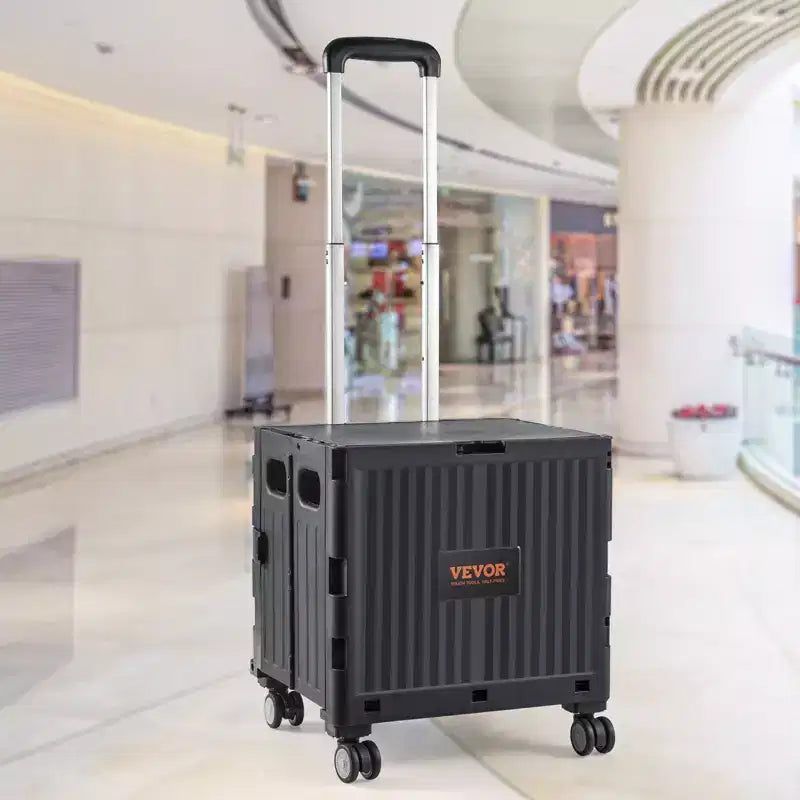 Carrello portautensili pieghevole VEVOR, capacità di carico 50 kg, carrello a cassa pieghevole portatile con manico telescopico per carichi pesanti e 4 ruote girevoli