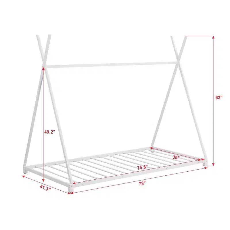Struttura Letto Singolo Okak, Letto a Piattaforma Singolo in Metallo con Struttura a Triangolo per Camera da Letto, Bianco