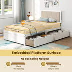 Costway Struttura Letto Singolo con 2 Cassetti Contenitore Testiera Imbottita Struttura in Legno
