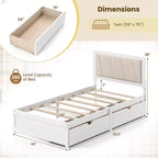 Costway Struttura Letto Singolo con 2 Cassetti Contenitore Testiera Imbottita Struttura in Legno
