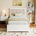 Costway Struttura Letto Singolo con 2 Cassetti Contenitore Testiera Imbottita Struttura in Legno
