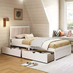 Costway Struttura Letto Singolo con 2 Cassetti Contenitore Testiera Imbottita Struttura in Legno
