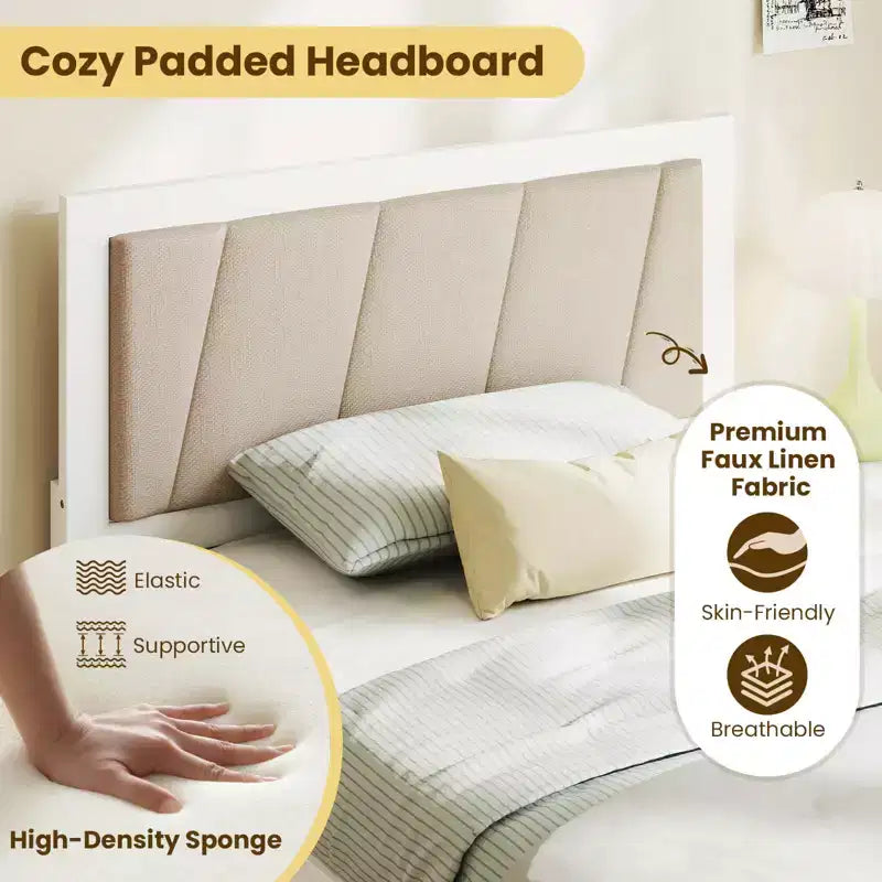 Costway Struttura Letto Singolo con 2 Cassetti Contenitore Testiera Imbottita Struttura in Legno