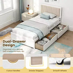 Costway Struttura Letto Singolo con 2 Cassetti Contenitore Testiera Imbottita Struttura in Legno