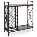 Costway Portabottiglie da Vino da Terra per 21 Bottiglie con Scaffale Contenitore Nero & Oro / Marrone