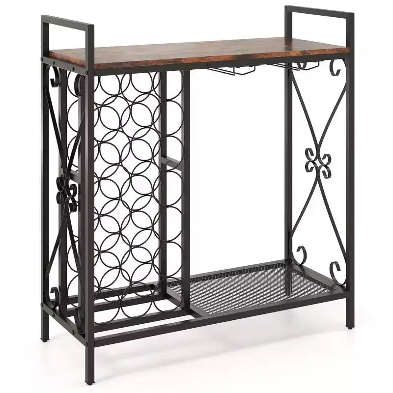 Costway Portabottiglie da Vino da Terra per 21 Bottiglie con Scaffale Contenitore Nero & Oro / Marrone