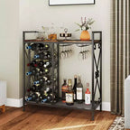 Costway Portabottiglie da Vino da Terra per 21 Bottiglie con Scaffale Contenitore Nero & Oro / Marrone
