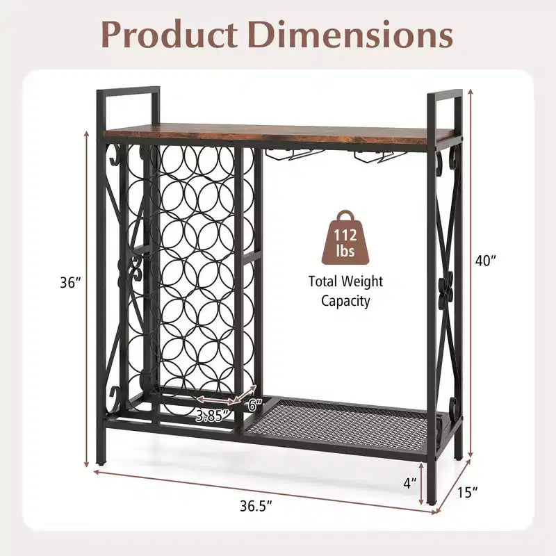 Costway Portabottiglie da Vino da Terra per 21 Bottiglie con Scaffale Contenitore Nero & Oro / Marrone