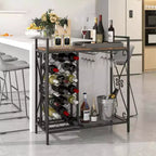 Costway Portabottiglie da Vino da Terra per 21 Bottiglie con Scaffale Contenitore Nero & Oro / Marrone