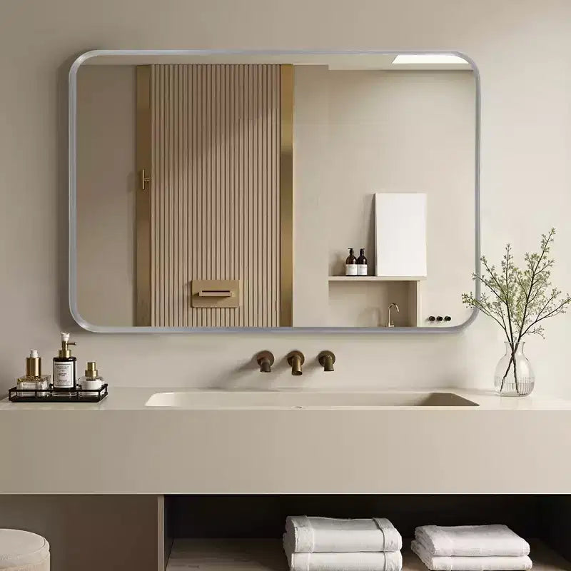 Specchio da bagno rettangolare 32x22 con cornice in lega di alluminio, specchio da parete per camera da letto, soggiorno, ingresso, argento