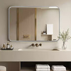 Specchio da bagno rettangolare 32x22 con cornice in lega di alluminio, specchio da parete per camera da letto, soggiorno, ingresso, argento