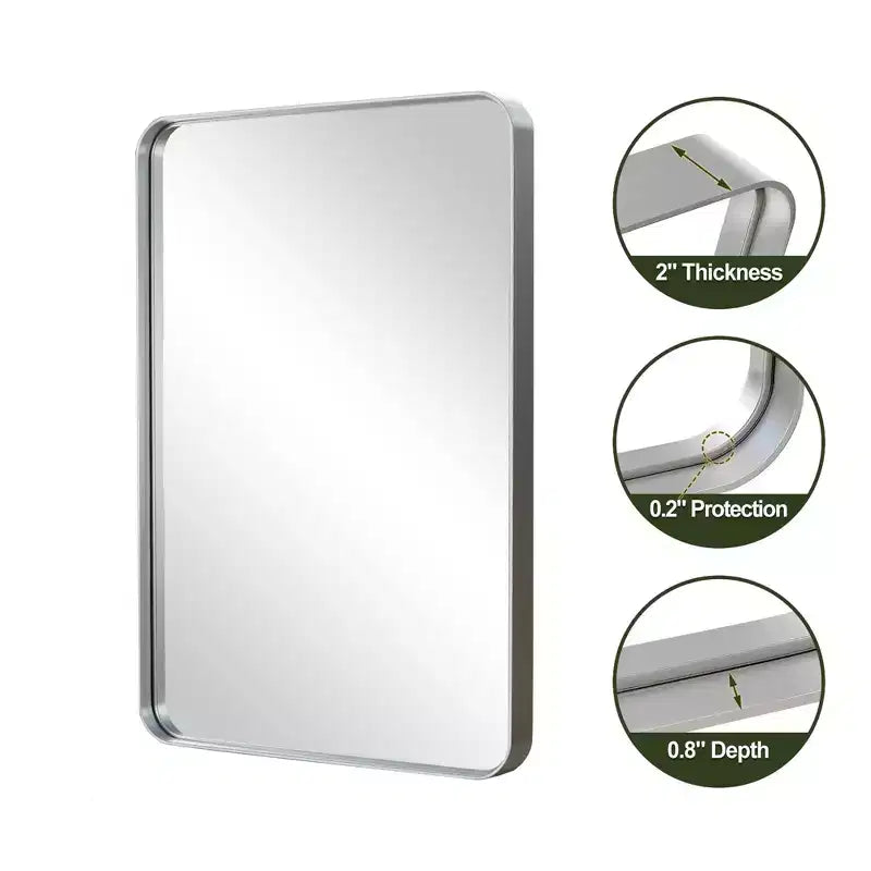 Specchio da bagno rettangolare 32x22 con cornice in lega di alluminio, specchio da parete per camera da letto, soggiorno, ingresso, argento