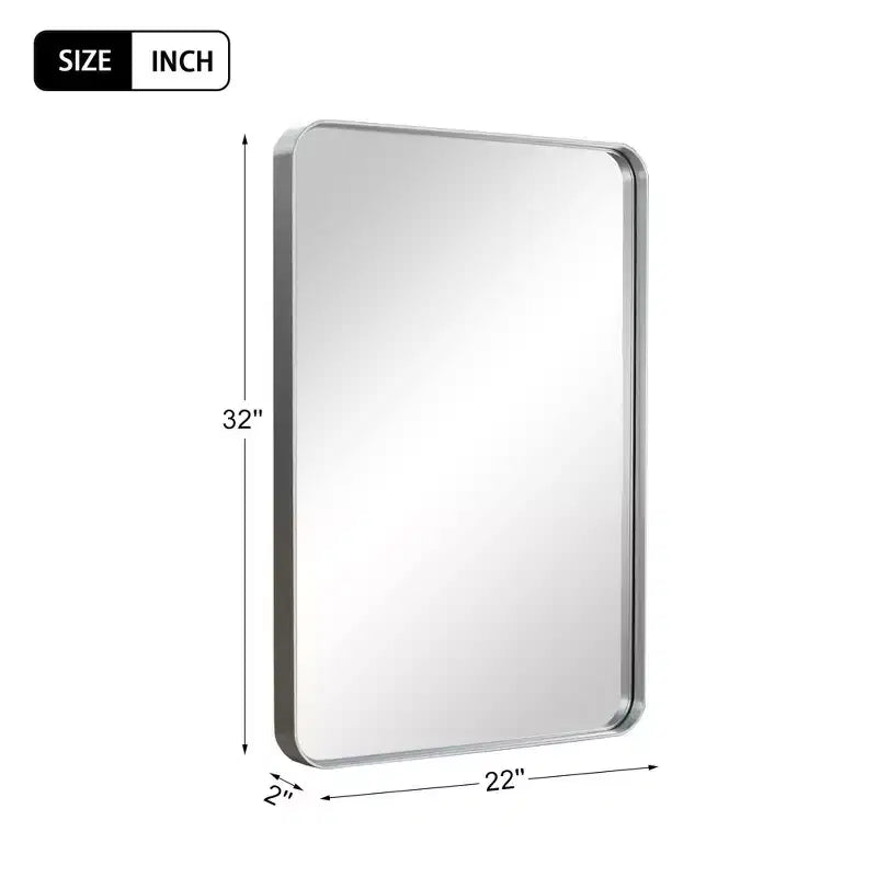 Specchio da bagno rettangolare 32x22 con cornice in lega di alluminio, specchio da parete per camera da letto, soggiorno, ingresso, argento