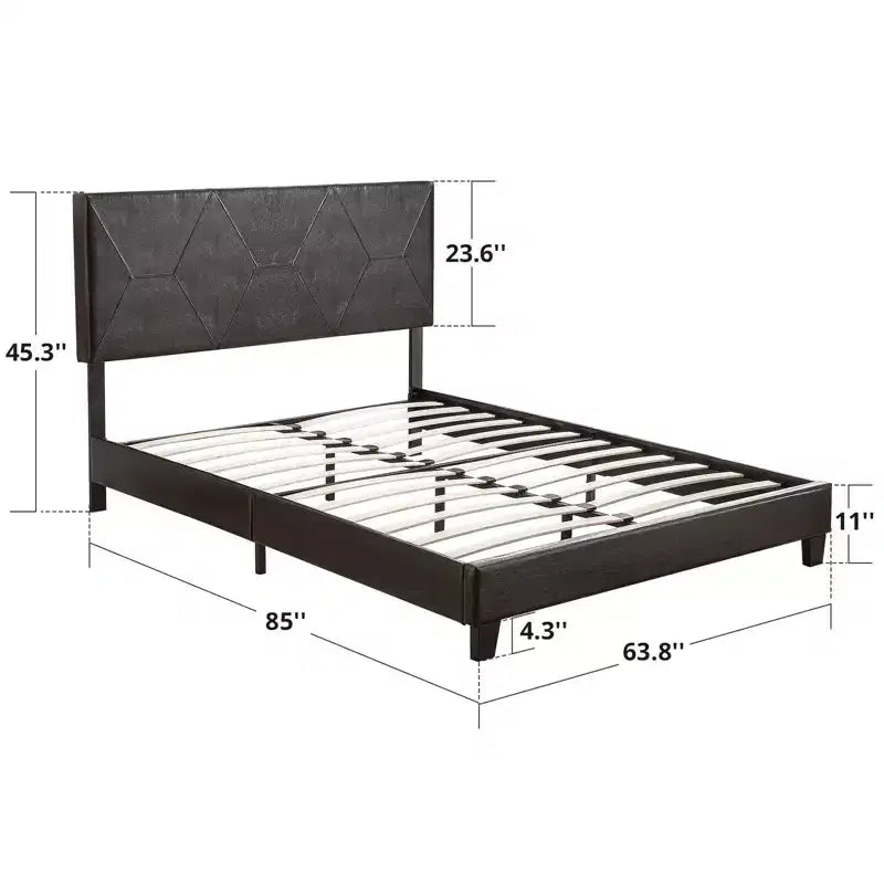 Okak Letto imbottito Queen Size, con struttura a piattaforma, supporto con doghe in legno, facile montaggio, nero, in PU