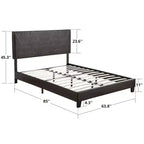 Okak Letto imbottito Queen Size, con struttura a piattaforma, supporto con doghe in legno, facile montaggio, nero, in PU
