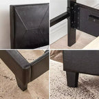 Okak Letto imbottito Queen Size, con struttura a piattaforma, supporto con doghe in legno, facile montaggio, nero, in PU