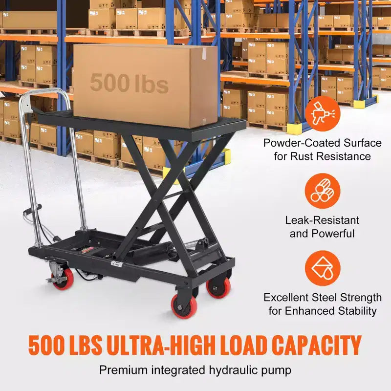 Carrello Elevatore Idraulico VEVOR, Capacità 226 kg, Altezza di Sollevamento 72,4 cm, Tavolo Elevatore Manuale a Forbice Singola con 4 Ruote e Cuscinetto Antiscivolo