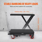 Carrello Elevatore Idraulico VEVOR, Capacità 226 kg, Altezza di Sollevamento 72,4 cm, Tavolo Elevatore Manuale a Forbice Singola con 4 Ruote e Cuscinetto Antiscivolo