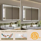 Specchiera Contenitore a LED Grande, Mobiletto da Bagno con Specchio da Incasso/Montaggio a Parete, Dimmerabile, Luce a 3 Modalità, Anti-Appannamento, Ripiani Regolabili, Nero