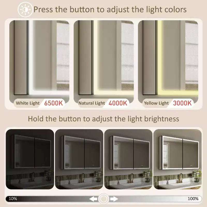 Specchiera Contenitore a LED Grande, Mobiletto da Bagno con Specchio da Incasso/Montaggio a Parete, Dimmerabile, Luce a 3 Modalità, Anti-Appannamento, Ripiani Regolabili, Nero