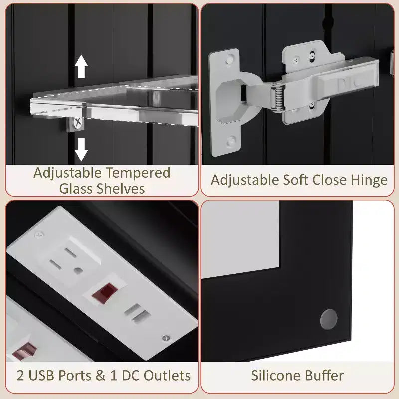 Specchiera Contenitore a LED Grande, Mobiletto da Bagno con Specchio da Incasso/Montaggio a Parete, Dimmerabile, Luce a 3 Modalità, Anti-Appannamento, Ripiani Regolabili, Nero