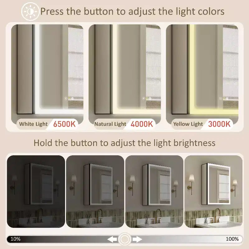 Specchiera Contenitore a LED Grande, Mobiletto da Bagno con Specchio da Incasso/Montaggio a Parete, Dimmerabile, Luce a 3 Modalità, Anti-Appannamento, Ripiani Regolabili, Nero