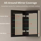 Specchiera Contenitore a LED Grande, Mobiletto da Bagno con Specchio da Incasso/Montaggio a Parete, Dimmerabile, Luce a 3 Modalità, Anti-Appannamento, Ripiani Regolabili, Nero
