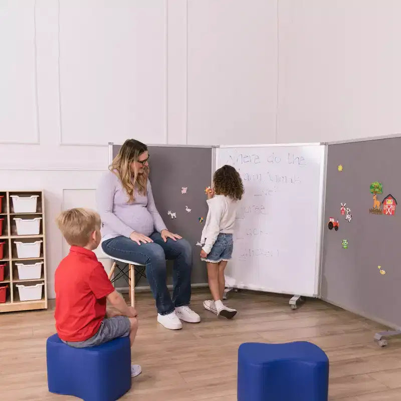 ECR4Kids Divisorio da Stanza Mobile con Lavagna Magnetica a Secco e Flanella, 3 Pannelli, Materiale Scolastico